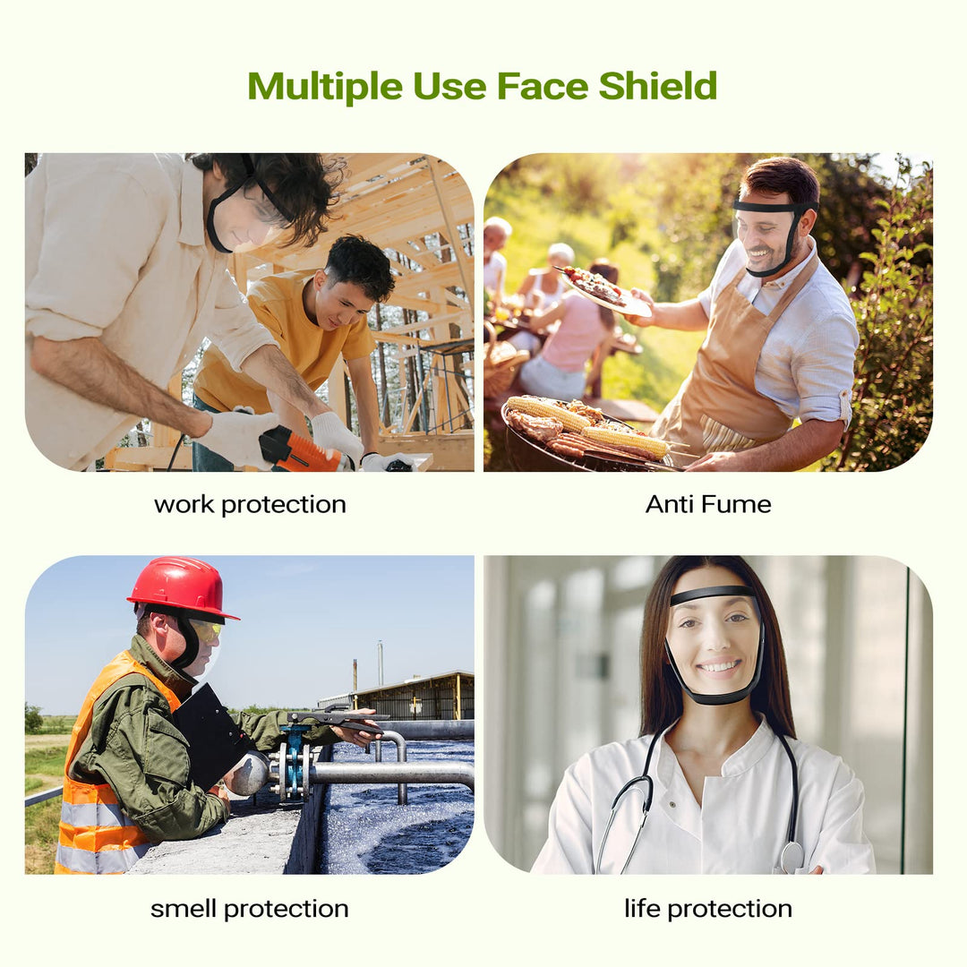 Clear Full Safety Face Shield for Adults Women Men(Not Fit Wear Glasses), Adjustable&amp; Reusable Super Protective Face Shields with Super Lightweight, High-Definition, Anti-Fog, UV Blocking Shields