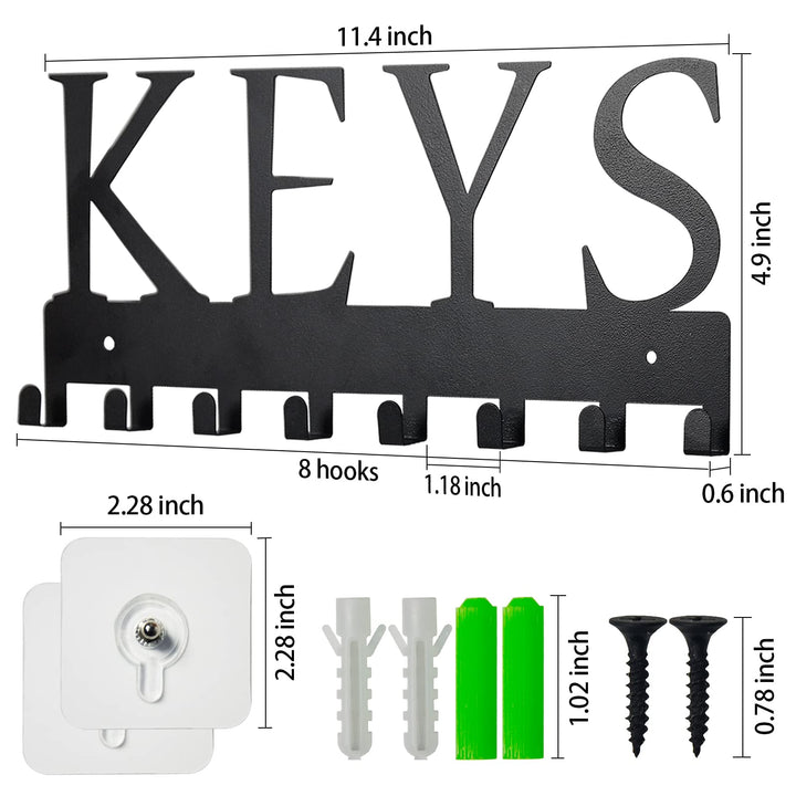 Metal Key Hanger Wall Mount, Key Holder Wall Mounted Key Hooks Organizer Key Hanger Rack Wall Mounted for Home, Entryway, Hallway, Office, Matte Black,11.4&#39;&#39;4.9&#39;&#39;0.6&#39;&#39;
