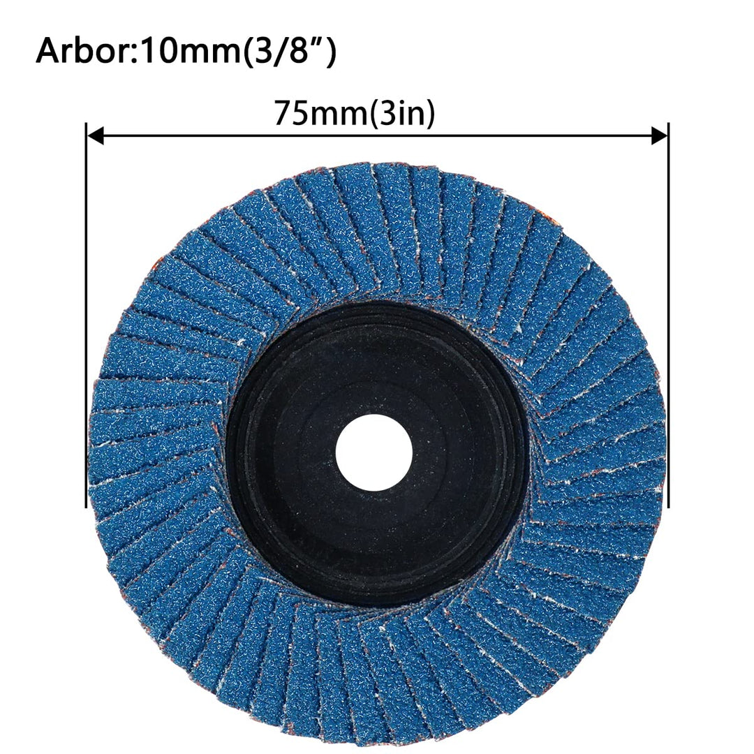3&#39;&#39; x 3/8 Inch Flap Discs for Angle Grinder, 80 Grit Flap Sanding Disc, Steel Quick Trim Wheels Type 27 Grinding Wheel for Stainless Steel, Sheet Metal 10 Pack