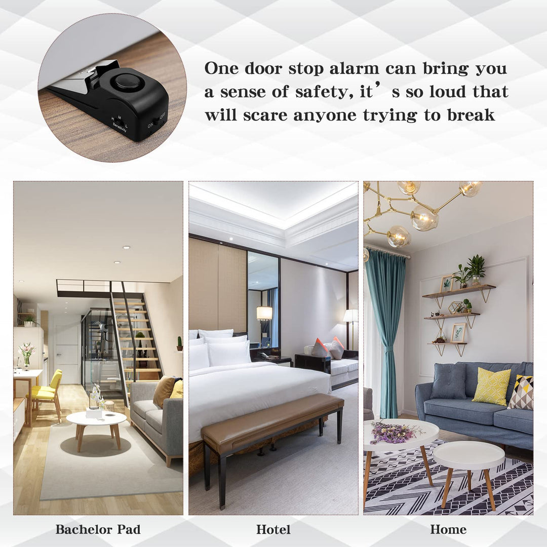 Door Stop Alarm with 120DB Siren Door Stop for Home &amp; Travel (Black) (Pack of 2)