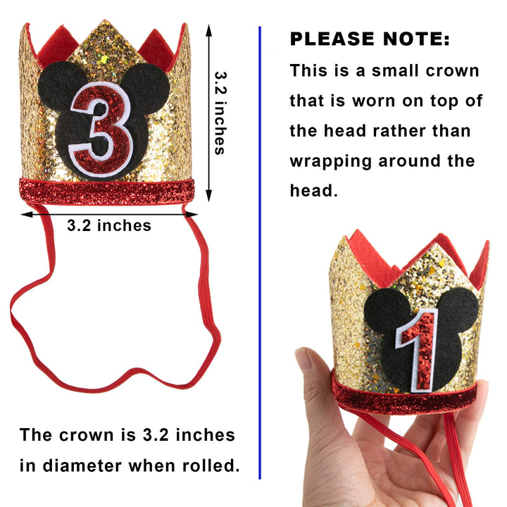 Birthday Party Hats for Boys &amp; Girls 1st 2nd 3rd Birthday, Mickey Theme Birthday Party Crown (2nd) Gold