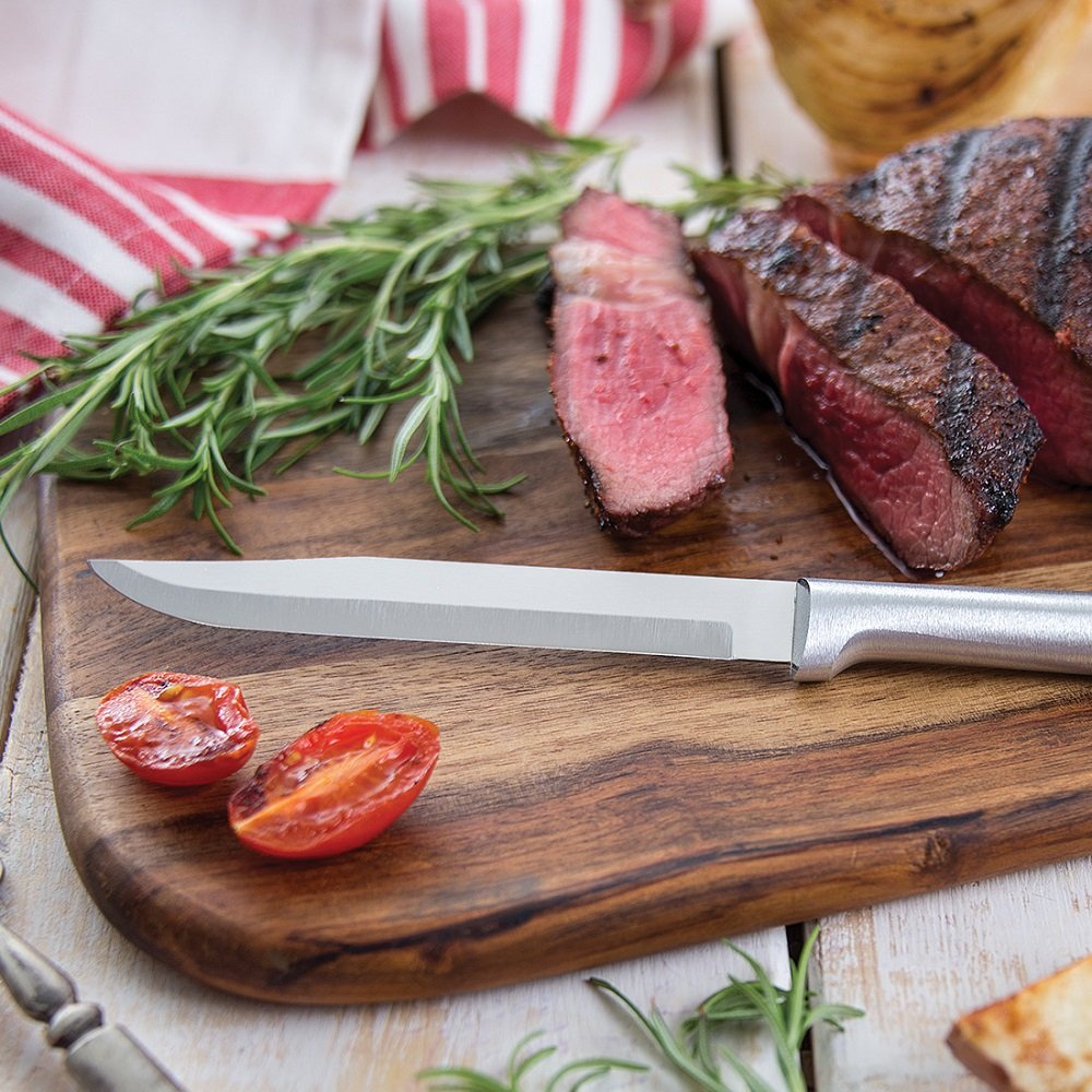 Rada Cutlery Utility Steak Knife ââ‚¬â€œ Stainless Steel Blade With Brushed Aluminum Handle Made in USA, 8-5/8 Inches