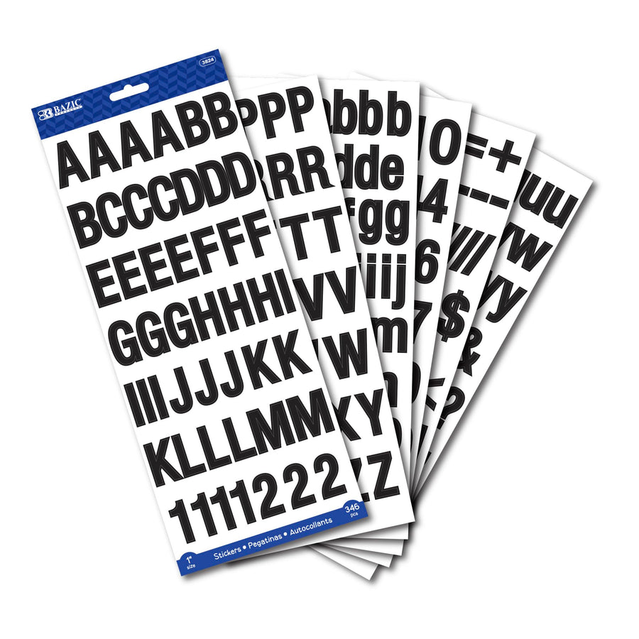 BAZIC Alphabet Numbers Stickers Black Colors, 1 A to Z 0 to 9 Self-Adhesive Sticker for DIY Cards Scrapbooks Labeling (346/Pack), 1-Pack