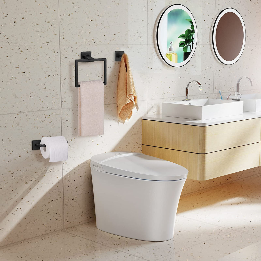 Matte Black Towel Ring Towel Holder, SUS 304 Stainless Steel Hand Towel Rack for Bathroom, Modern Square-Shape Style