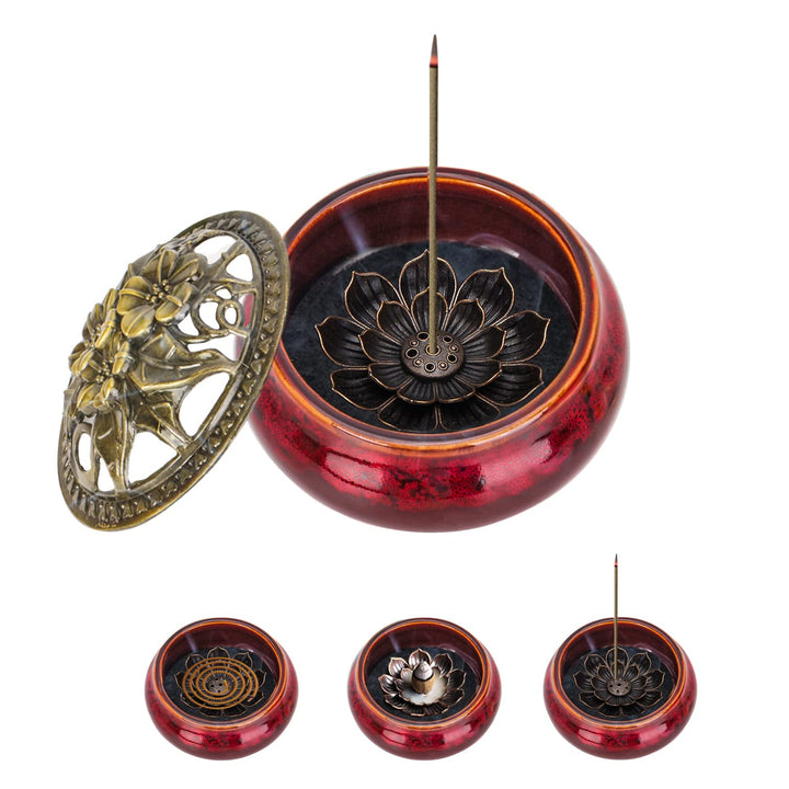 Incense Burner, Lotus Incense Holder for Sticks or Cone, Coil Incense, Incense Burner for Charcoal Disc, Resin, Sage Cones and Palo Santo(Red2)