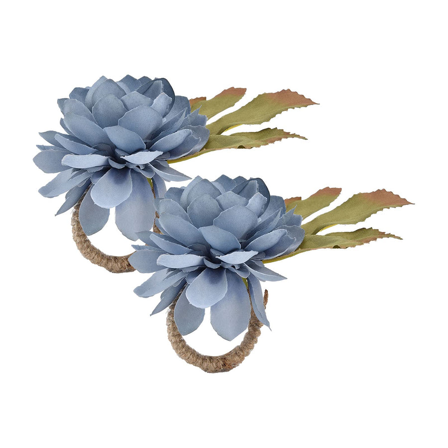 Flower Napkin Rings, Nordic Emulational Napkin Ring Wooden Desktop Blue Simple Rose Flower Napkin Ring for Wedding Party Daily Use Dinner Table Decor Party, 2Pcs (4)