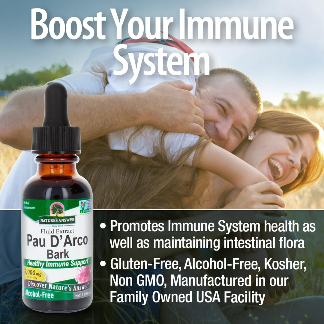 Nature&#39;s Answer PAU D&#39;Arco Inner Bark | Supports Immune System | Helps Maintain Intestinal Flora | Alcohol-Free, Gluten-Free, Kosher Certified &amp; No Preservatives 1oz Extract | Single Count