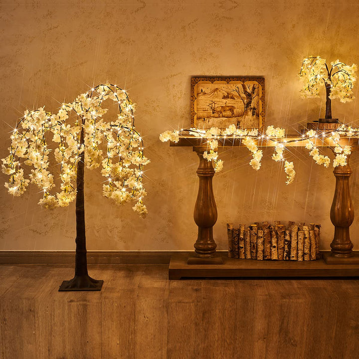 Fudios Lighted White Cherry Blossom Garland Decor with 