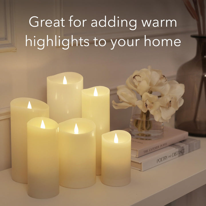 Flameless LED Candles with Remote Control, 3x 5Flickering 3D Moving Flame Battery Operated Candles in Real Wax Shell for Indoor Use, Home decor Ivory
