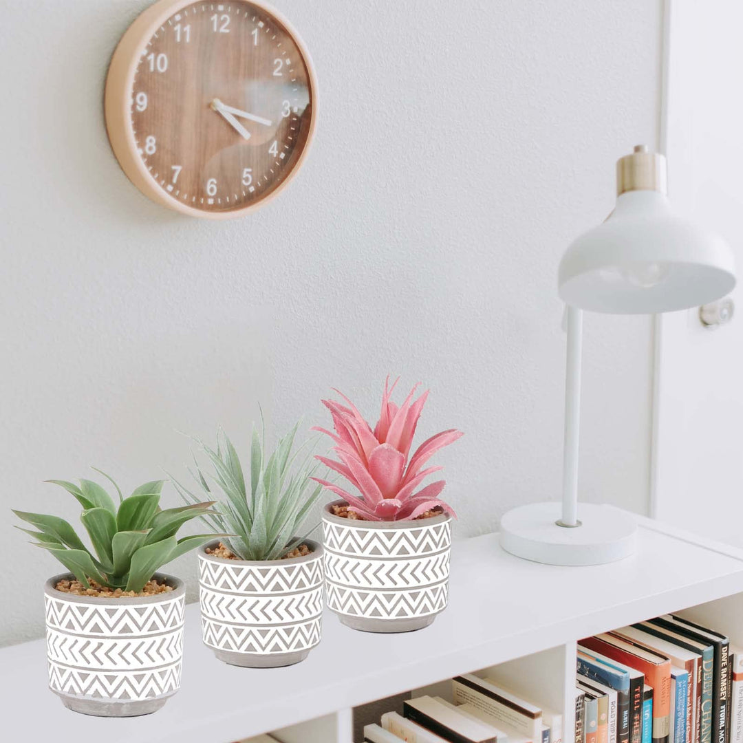 Artificial Plants in Pot, Set of 3 Faux Succulents Plants in Ceramic Pots with Bohemian Style, Fake Potted Plants with Pots for Indoor Home Office Desk Plants Boho Farmhouse Style Decoration, 3 Packs