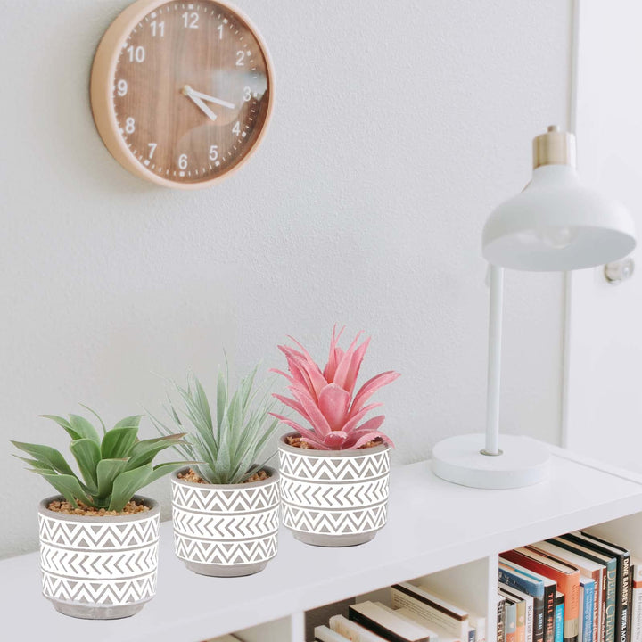 Artificial Plants in Pot, Set of 3 Faux Succulents Plants in Ceramic Pots with Bohemian Style, Fake Potted Plants with Pots for Indoor Home Office Desk Plants Boho Farmhouse Style Decoration, 3 Packs