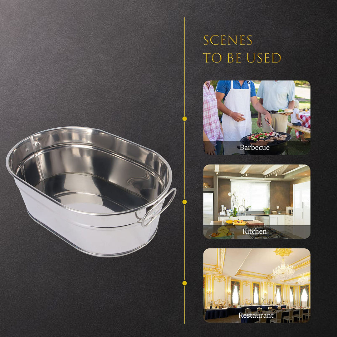 Tin Bucket Oval Galvanized Tub Metal Beverage Tub Wine Beer Bottle Bucket Wine Ice Holder Portable Party Drink Chiller Oval Storage Bucket Bin for Seafood Fried Chicken,8.9x6x3