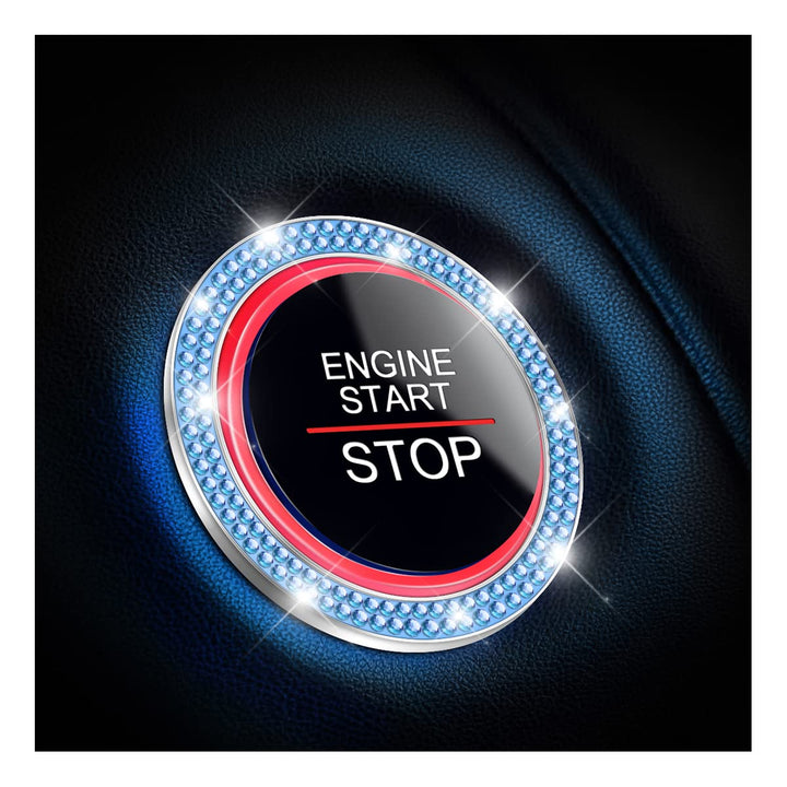 2 Pack Car Push Start Button Cover/Sticker, Key Ignition Knob Bling Ring, Sparkling Car Interior Accessories for Women (Blue1)