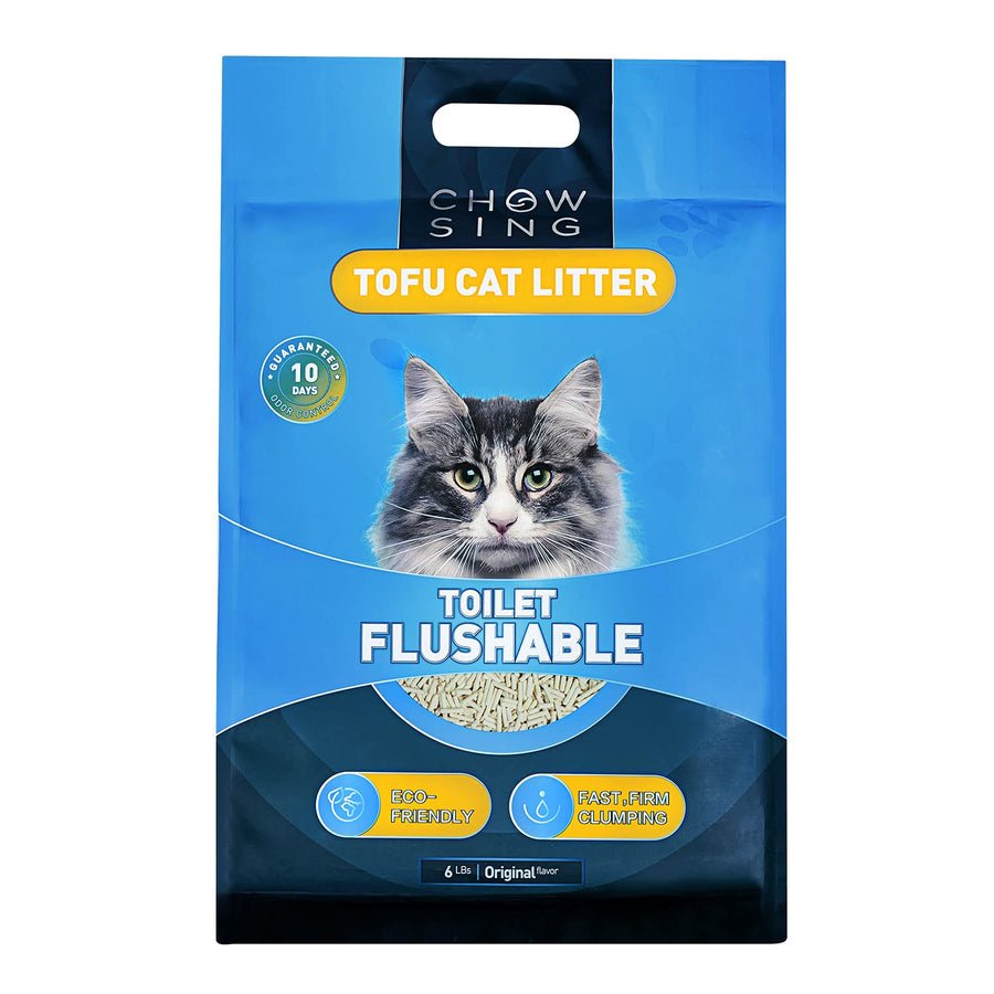 CHOWSING Tofu Litter 6LB Tofu Cat Litter Dust-Free Clumping Cat Litter Quickly Absorb Cat Odors Cat Toilet Can Flush Into The Toilet Pure Natural cat tofu Litter (Original Flavor)