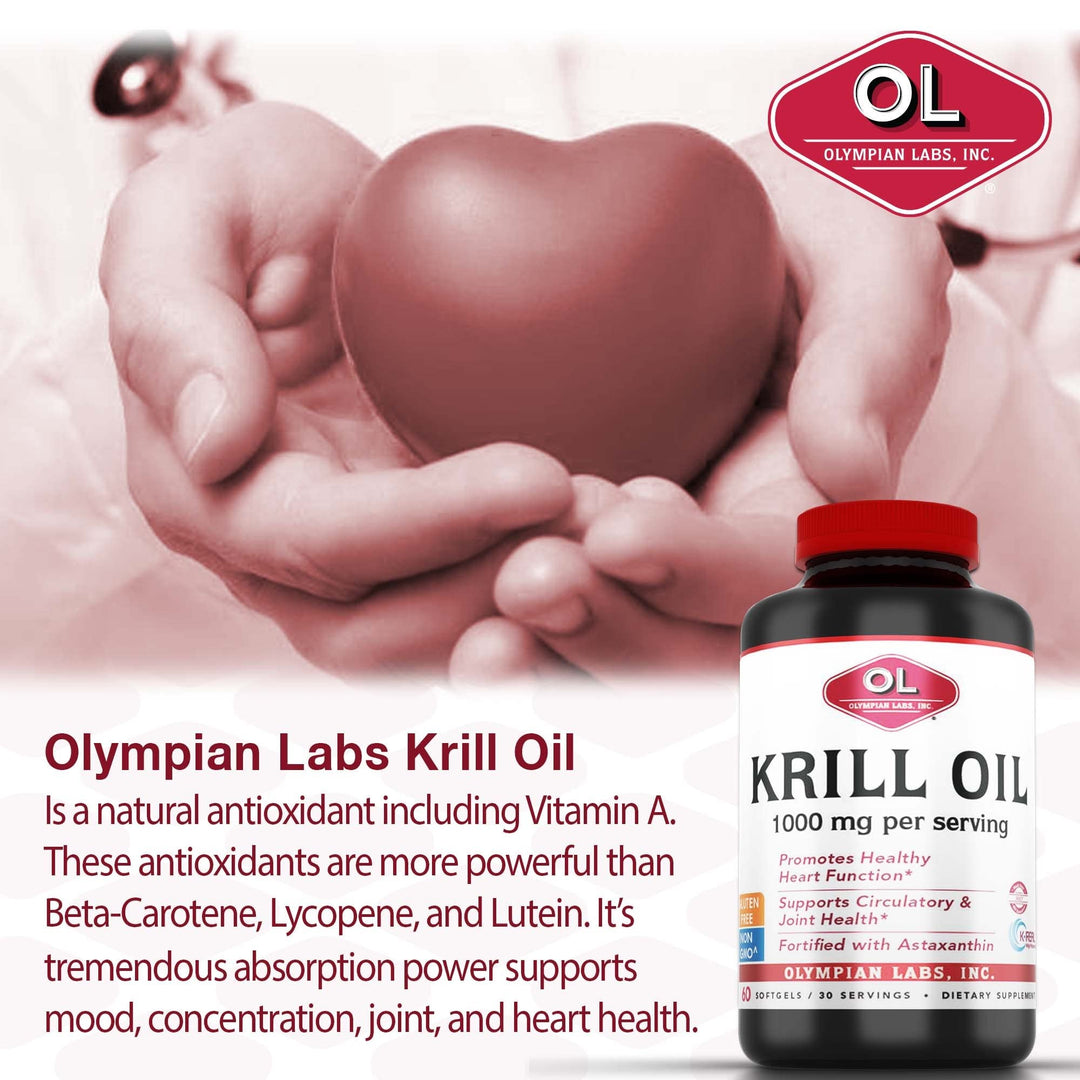 Antarctic Krill Oil, 1000mg Caps with Astaxanthin, Omega-3, EPA, DHA, Immune, Joint &amp; Brain Support, 60 Softgels