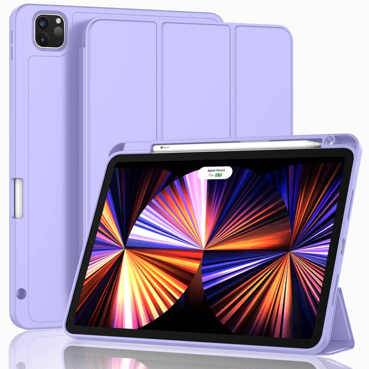 New iPad Pro 11 Inch Case 2022(4th Gen)/2021(3rd Gen)/2020(2nd Gen) with Pencil Holder,Smart iPad Case [Support Touch ID and Auto Wake/Sleep] with Auto 2nd Gen Pencil Charging (Light Purple)