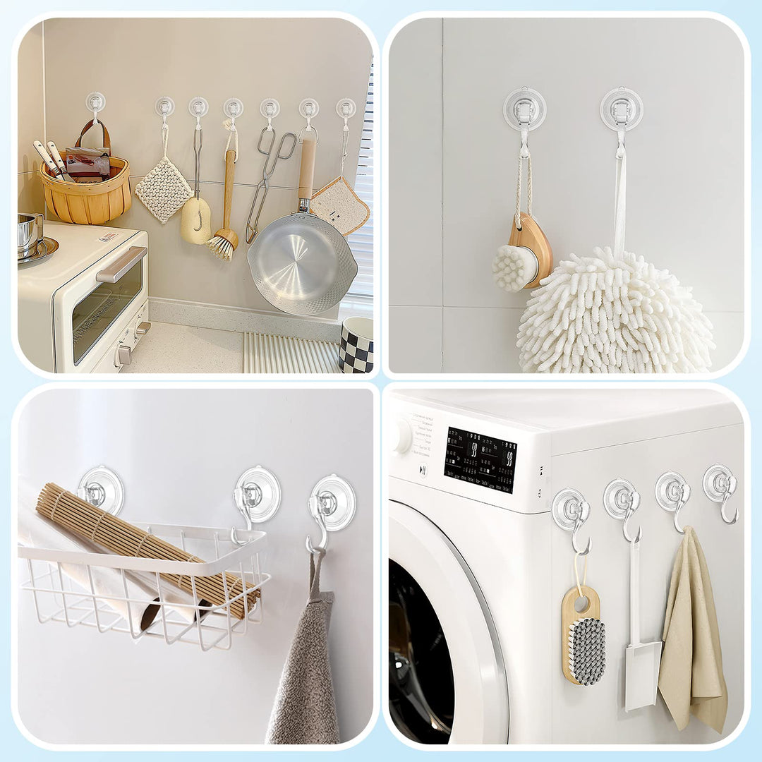 VIS&#39;V Suction Cup Hooks, Small Clear Heavy Duty Vacuum Suction Hooks with Wipes Shower Suction Cups with Hooks Removable Reusable Suction Hangers for Tile Wall Window Glass Door - 2 Pcs