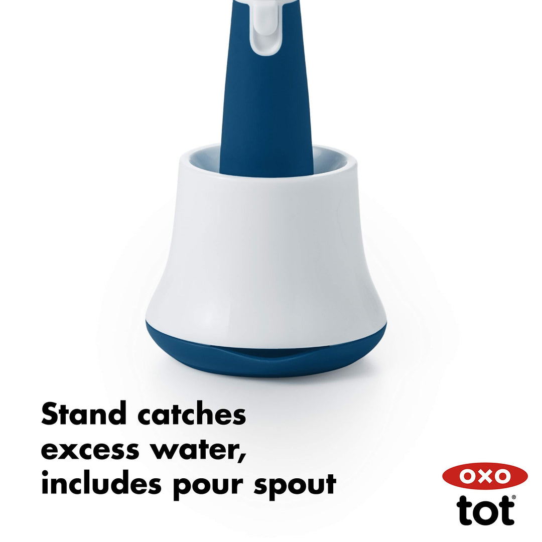 Tot Bottle Brush with Nipple Cleaner and Stand - Navy