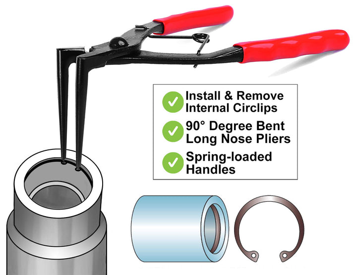 Snap Ring Pliers Set Heavy Duty Internal Master Cylinder Snap Ring Pliers Extra Long Snap Ring Pliers 90 Degree Long Nose Pliers for Trucks Motorcycles Cars