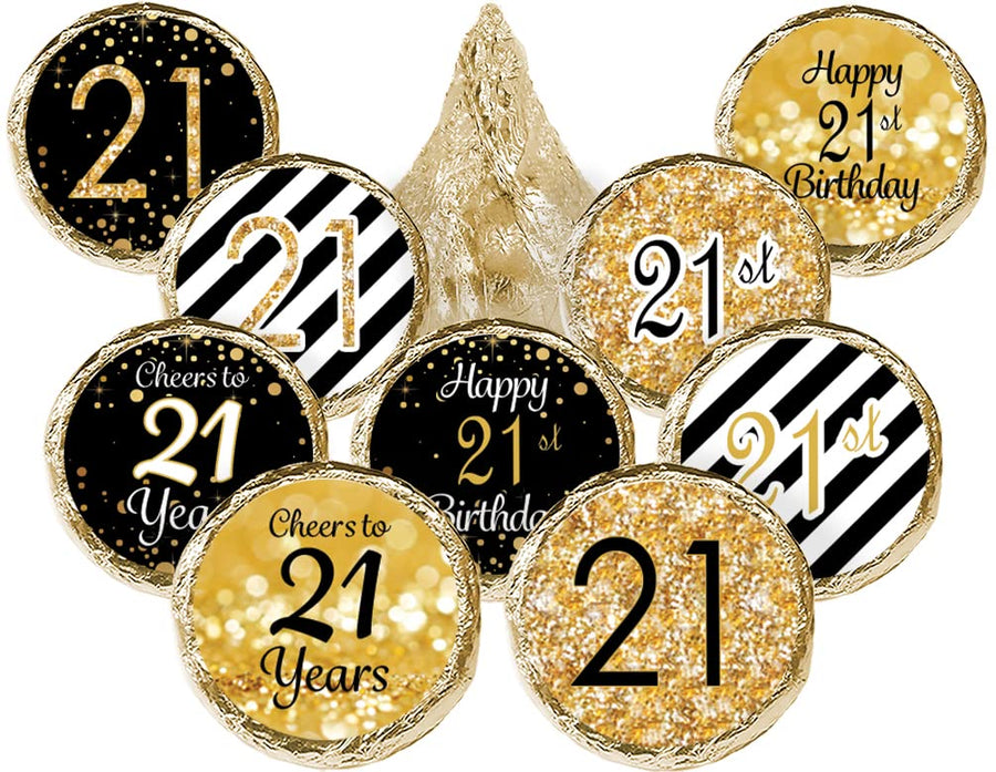 21st Birthday Party Favor Stickers - Black and Gold (324 Count)