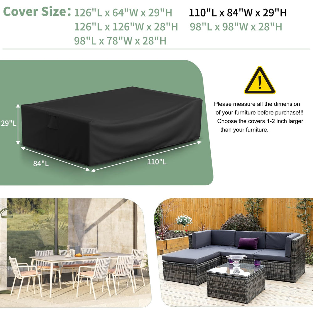 Outdoor Furniture Cover Waterproof, Patio Sectional Cover, 500D Heavy Duty Patio Furniture Cover, 110 L x 84 W x 29 H, Rectangular Patio Cover for Outdoor Furniture Set -Black