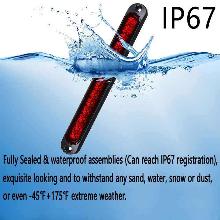 2 Pack 10 15 LED Trailer Identification Light 9 to 30-volt, LED Stop Turn Tail Light Assembly Third Brake Bar Strip Rear Marker Light IP67 Waterproof for Heavy Duty Marine Boats Trucks Pickups