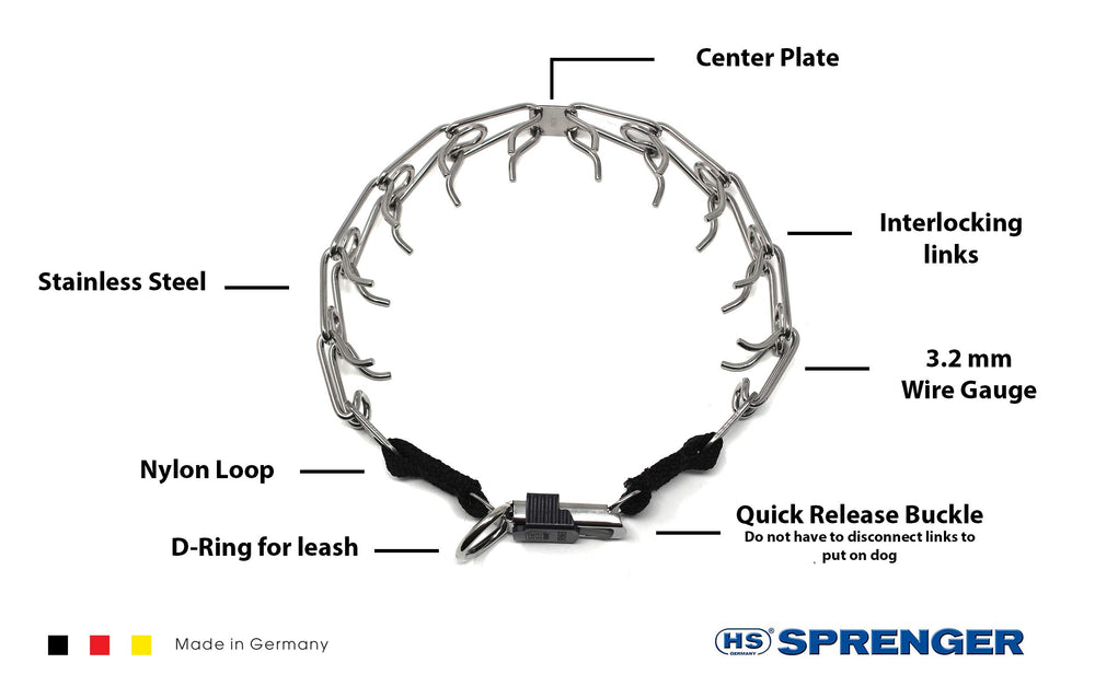 Herm Sprenger Stainless Steel Prong Dog Training Collar with Quick Release Buckle Ultra-Plus Pet Pinch Collar No-Pull Collar for Dogs Made in Germany 3.2mm x 20in Medium