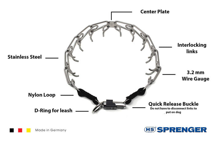 Herm Sprenger Stainless Steel Prong Dog Training Collar with Quick Release Buckle Ultra-Plus Pet Pinch Collar No-Pull Collar for Dogs Made in Germany 3.2mm x 20in Medium