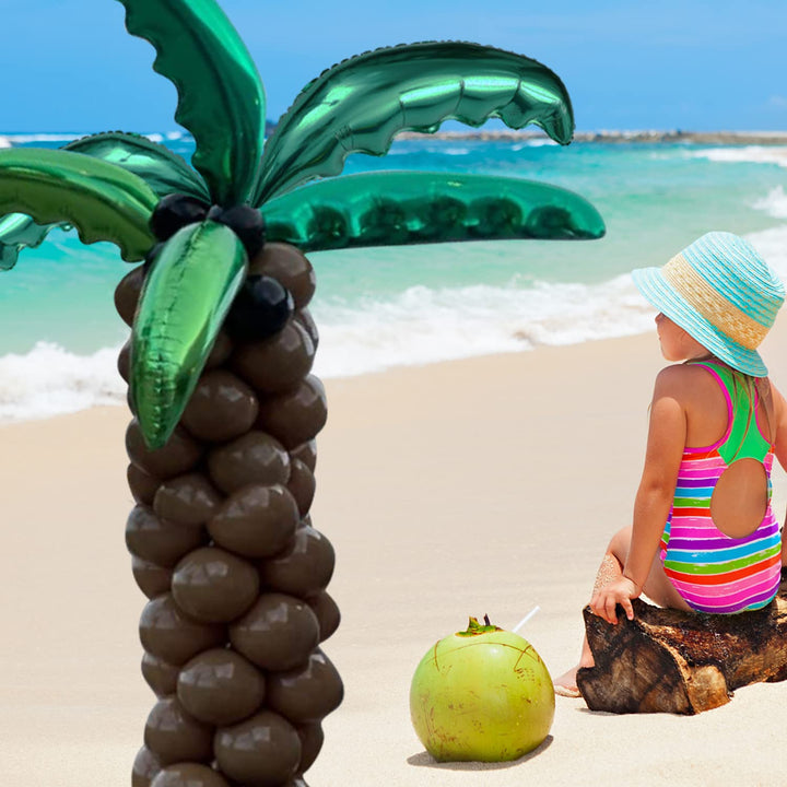 6 Pack Hawaiian Tropical Coconut Palm Leaves Balloons Helium Foil Green Leaf Balloons for Birthday Wedding Baby Shower Hawaii Luau Party Decorations