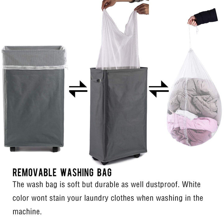 Laundry Hamper, Caroeas 27.5-inches Burlap Rolling Laun