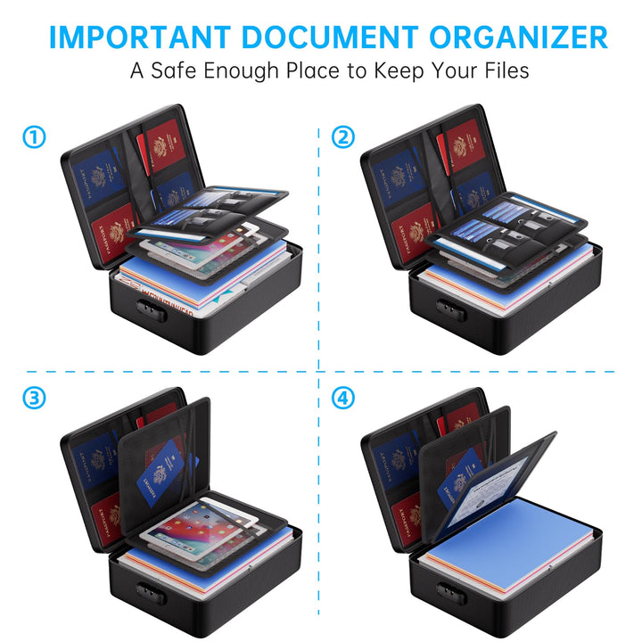 Fireproof Bag with Lock,Fireproof&amp;Waterproof Document Organizer Bag with Money Bag, 5 Layers Protection Fireproof Bag Safe Storage for Important Documents,Passport,Laptop,Certificates,Silver