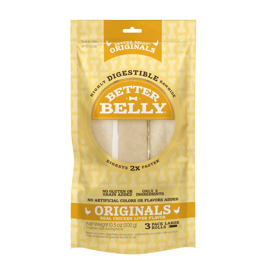 Highly Digestible Rawhide Large Roll ChewS, 3 Count (Pack of 1)