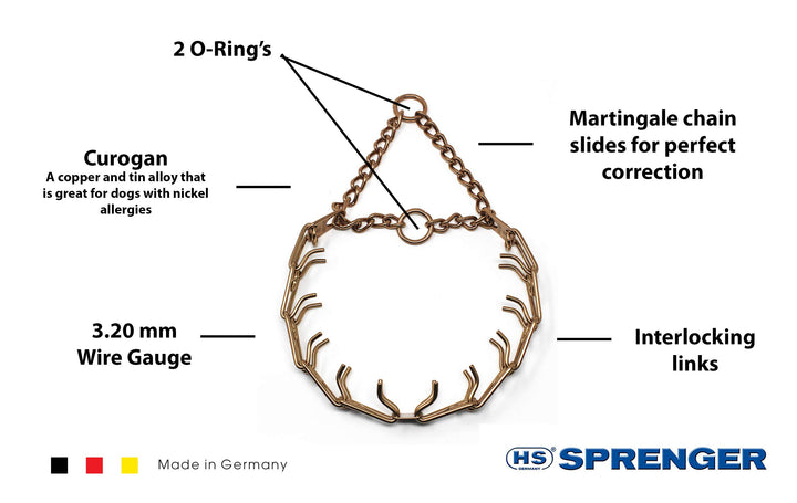 HS HERM. SPRENGER GERMANY Curogan Prong Dog Training Collar Ultra-Plus Pet Pinch Collar Hypoallergenic Nickel Free No-Pull Collar for Dogs Made in Germany 3.2mm x 23in Medium