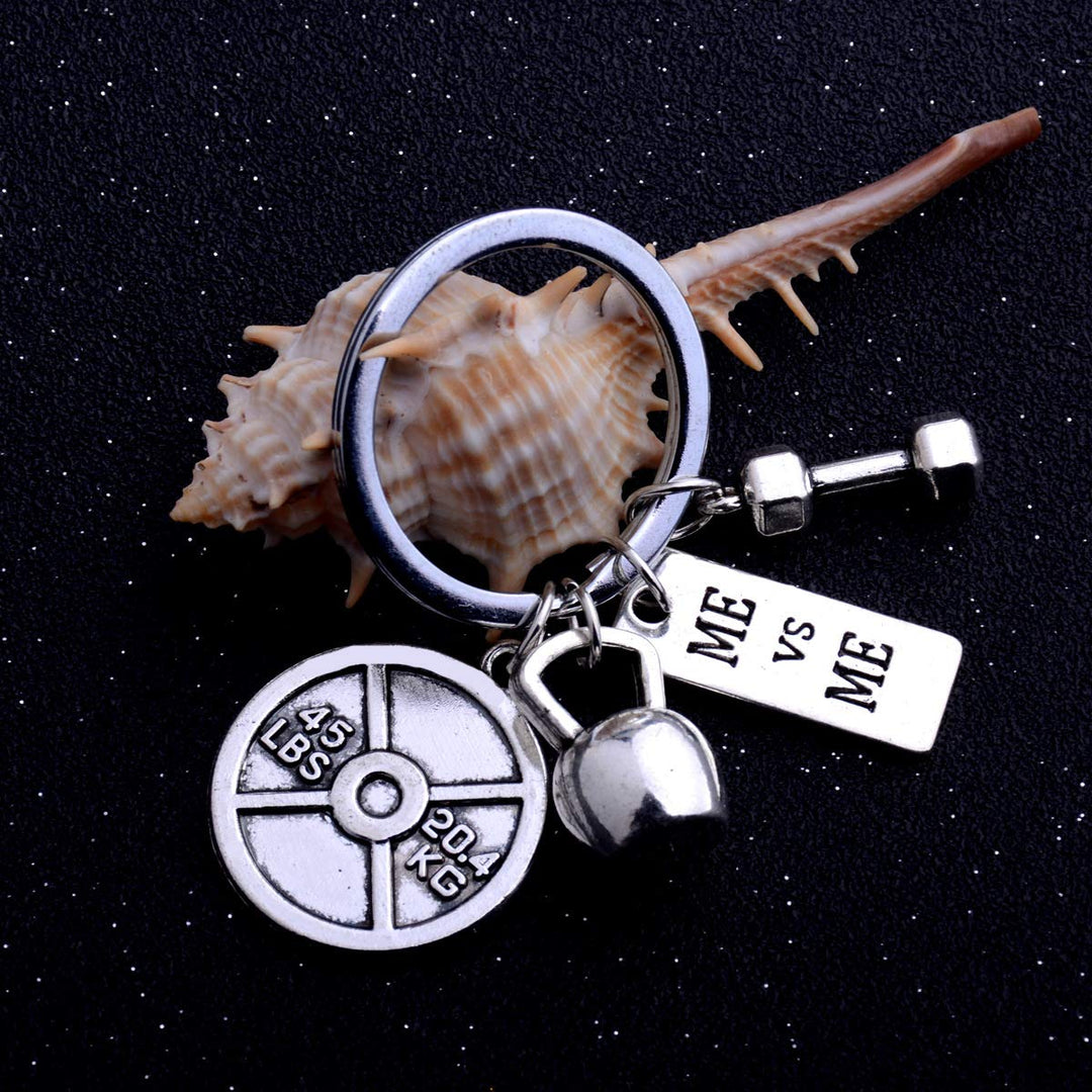 Encouragement Workout Gifts for Women Men Barbell Dumbell Kettlebell Sports Charms Me VS Me Keychain