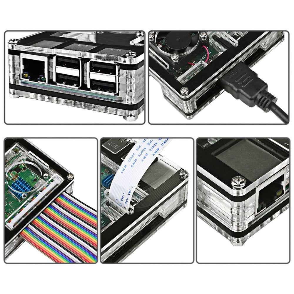 Raspberry Pi 3 B+ Case with Fan Cooling Pi 3B Case with 3 Pcs Heat-Sinks 5V 3A Power Supply for Raspberry Pi 3 B+ (B Plus) 3B (No Raspberry Pi Board)