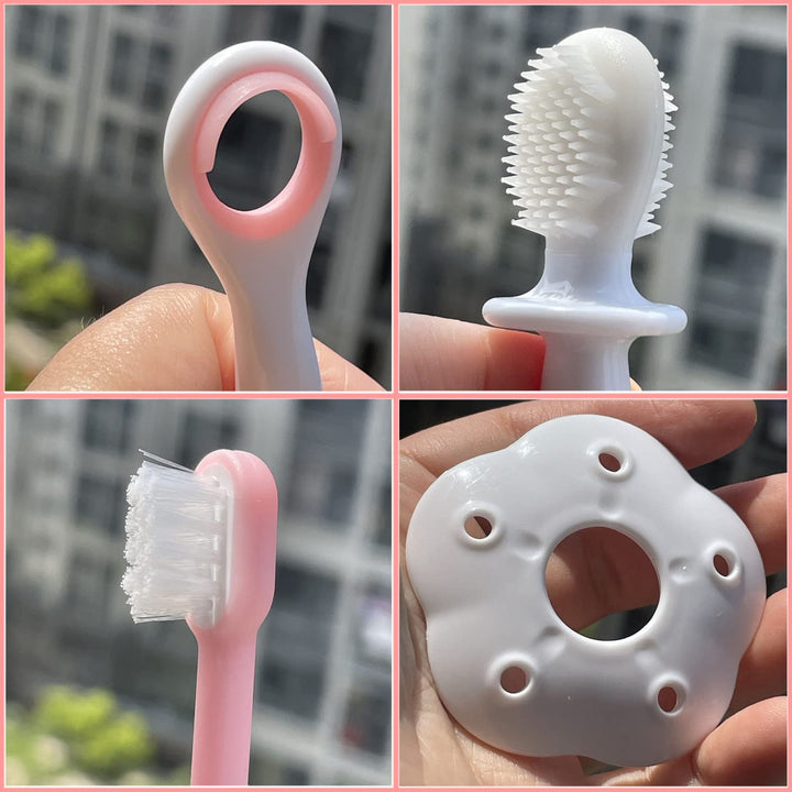 Bilibaby 3Pcs/Set Soft Silicone Tongue Gel Scraper Cleaner FDA Approved+Soft Bristle Training Toothbrush+Silicone Learning Teethbrush for Baby,Kid,Infant,Nursling,Cheeper,Newborn,Toddler