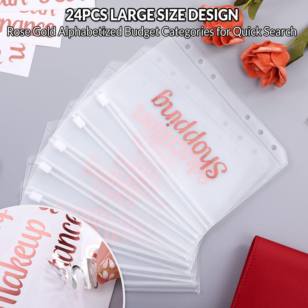 Budget Binder with Zipper Envelopes,Money Organizer for Cash,12pcs Expense Budget Sheets & 24 Rose Gold Sticky Labels,Money Saving Binder for Budgeting (WineRed)