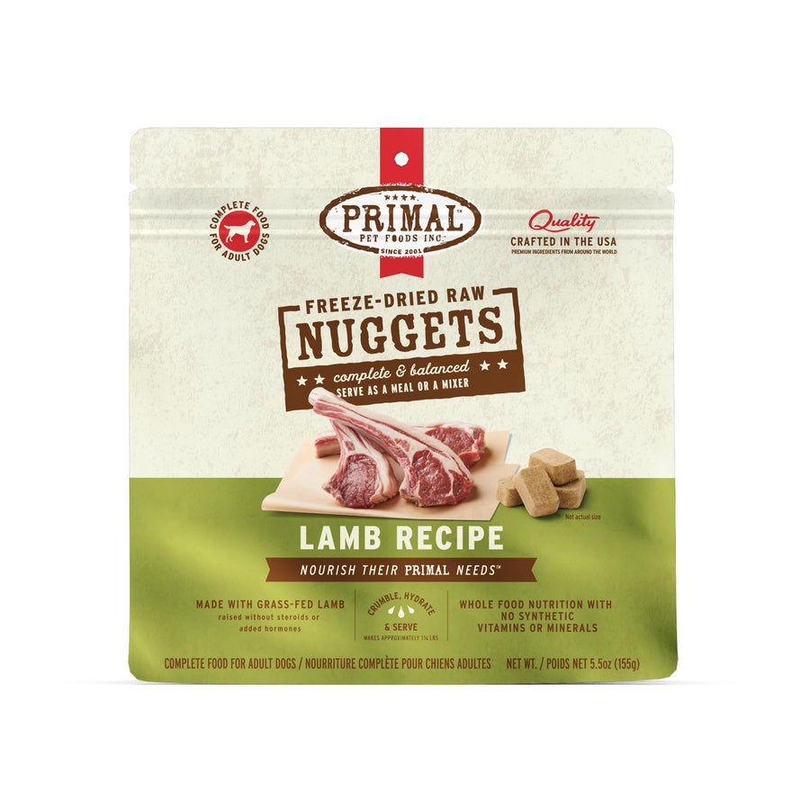 Primal Freeze Dried Raw Dog Food Nuggets, Lamb, Complete & Balanced Meal, Also Use as Topper or Treat, Premium, Healthy, Grain Free, High Protein Raw Dog Food, 5.5 oz