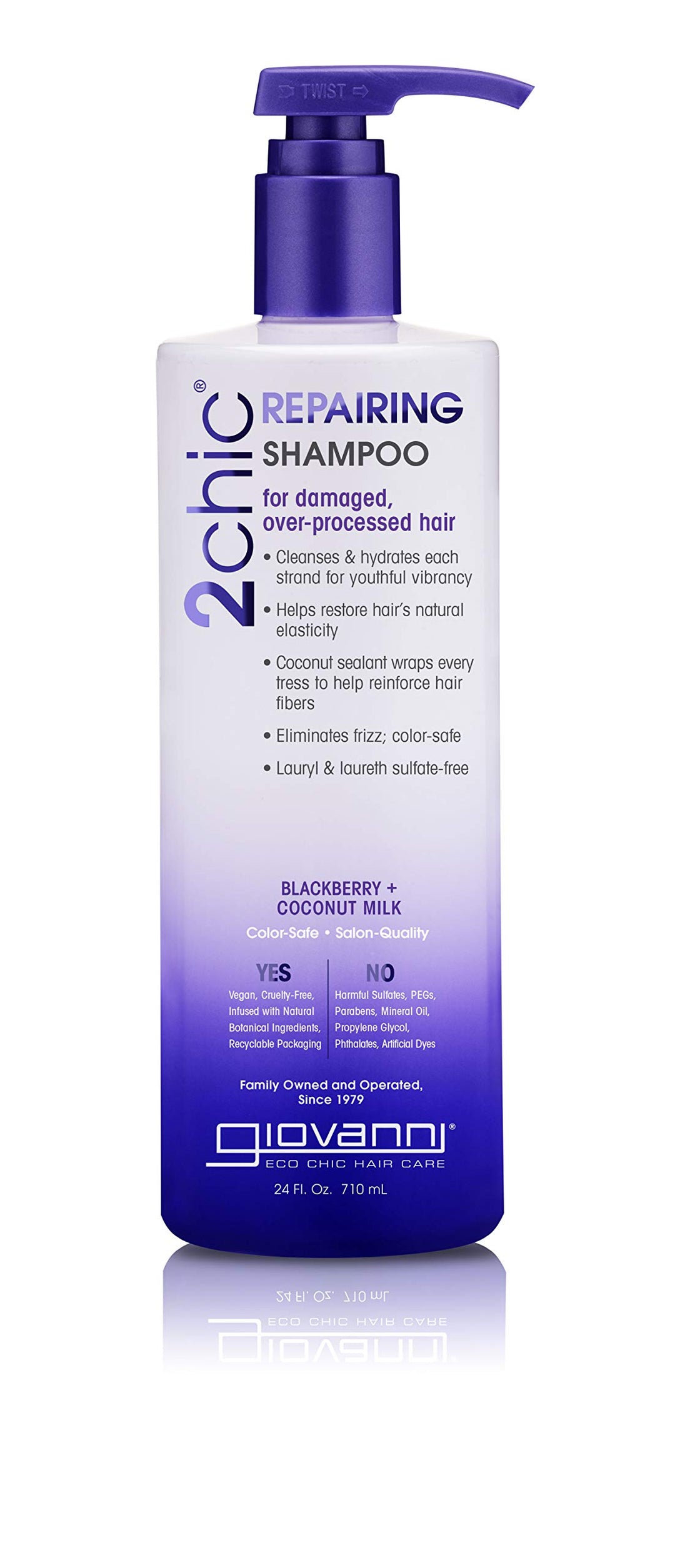 2chic Ultra-Repairing Shampoo - For Damaged, Over-Processed Hair, Helps Restore Hair&#39;s Natural Elasticity, Blackberry &amp; Coconut Oil, Argan, Shea Butter, Color Safe - 24 oz