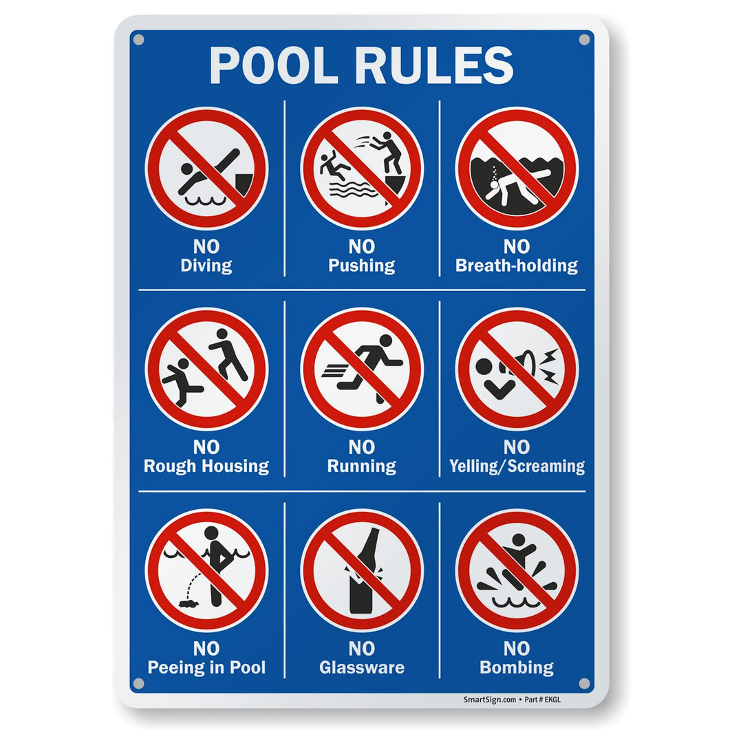SmartSign 14 x 10 inch “Pool Rules - No Diving, No Push