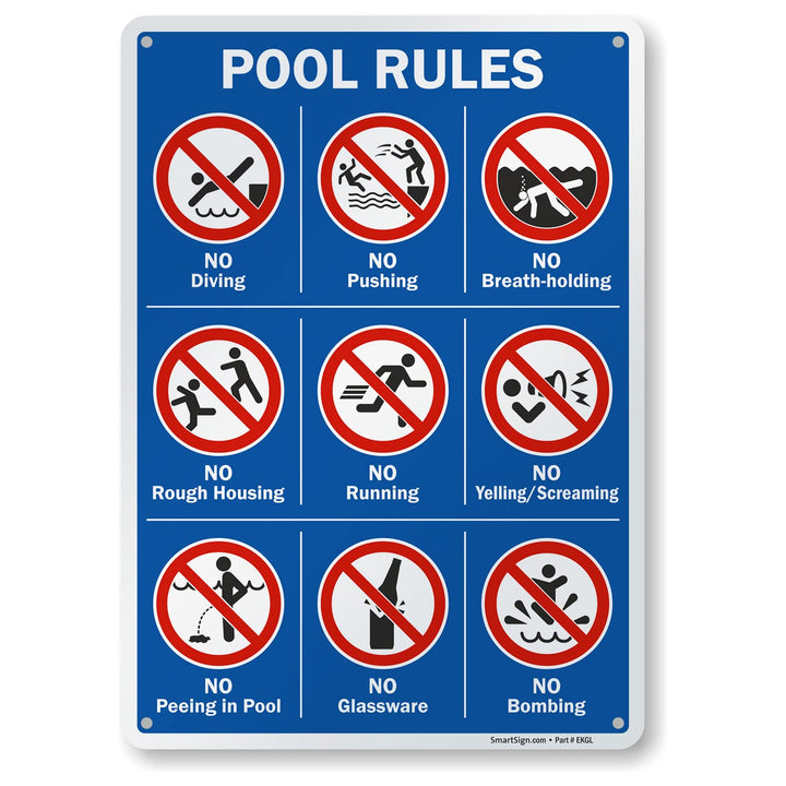 SmartSign 14 x 10 inch “Pool Rules - No Diving, No Push