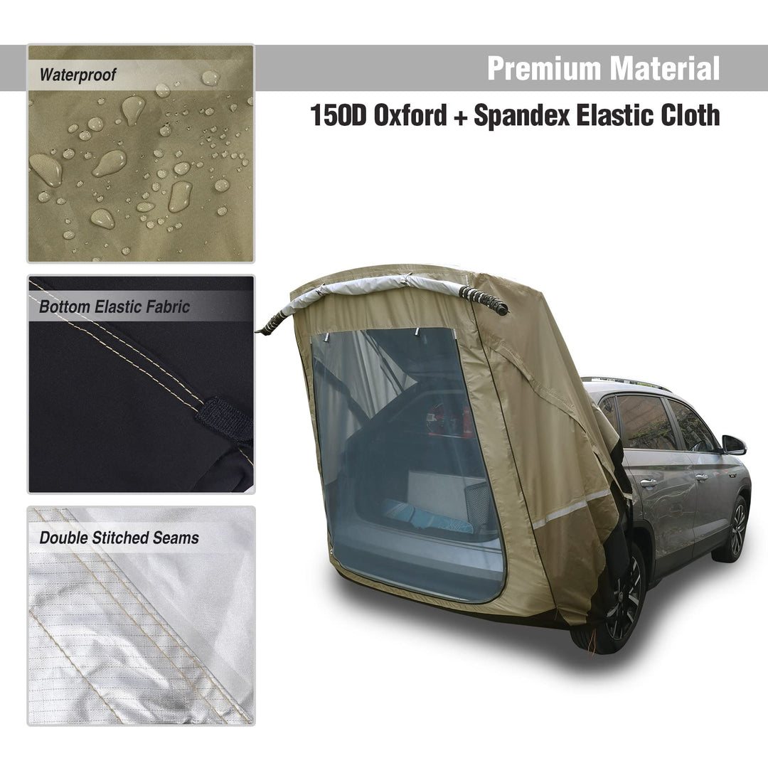 Waterproof Shade Car Awning, Small to Full Size Portable Camping Auto Canopy Camper Trailer Sun Shelter for SUV, Brown