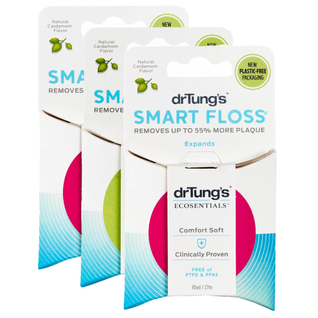 DrTung&#39;s Smart Floss - Natural, PTFE &amp; PFAS Free Floss, Gentle on Gums, Expands &amp; Stretches, BPA Free Floss - Natural Dental Floss Cardamom Flavor (Pack of 3)