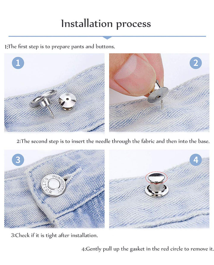 30pcs Button Pins for Jeans,6 Style Jean Button Pins Instant Buttons Jean Button Adjustable Jean Button Pins for Adjusting Waist.