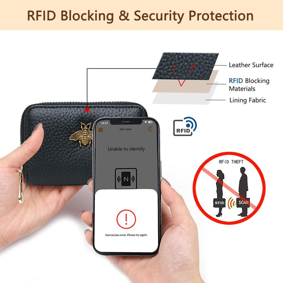 RFID Credit Card Holder, Small Leather Zipper Card Case Wallet for Women (Lite,Taupe Grey)