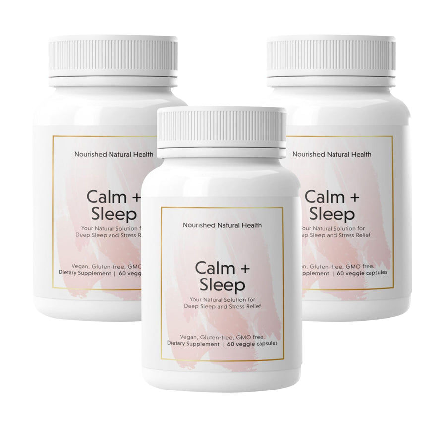 Nourished Natural - Calm + Sleep Capsules for Deep Rest & Relaxation with Ashwagandha, Chamomile, Tart Cherry Extract, Passionflower, L-theanine, & Magnesium - 180 Capsules