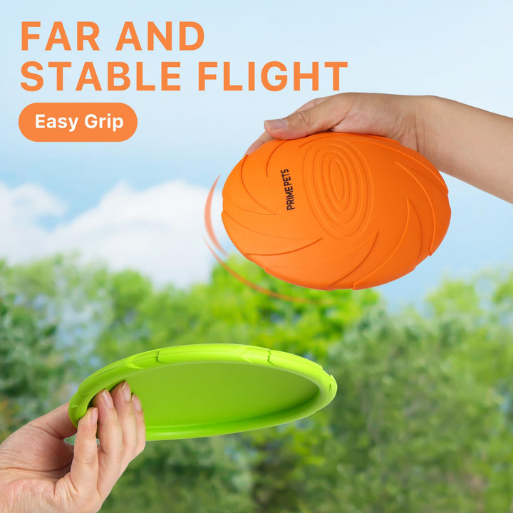 Dog Flying Disc, 2 Pack, 7 Inch, Durable Dog Toys, Nature Rubber Floating Flying Saucer for Water Pool Beach, Orange and Green