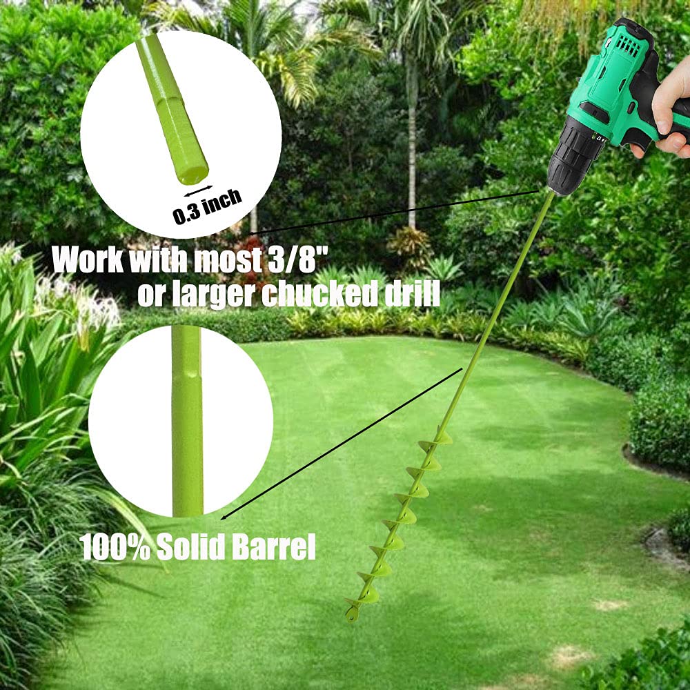32 x 2 Upgraded Elongated Auger Drill Bit- No Need to Squat Post Hole Digger,100% Solid Barrel Extended Length Intensive Blades Heavy Duty Green Auger Drill Bit for Planting for 3/8 Hex Drive Drill