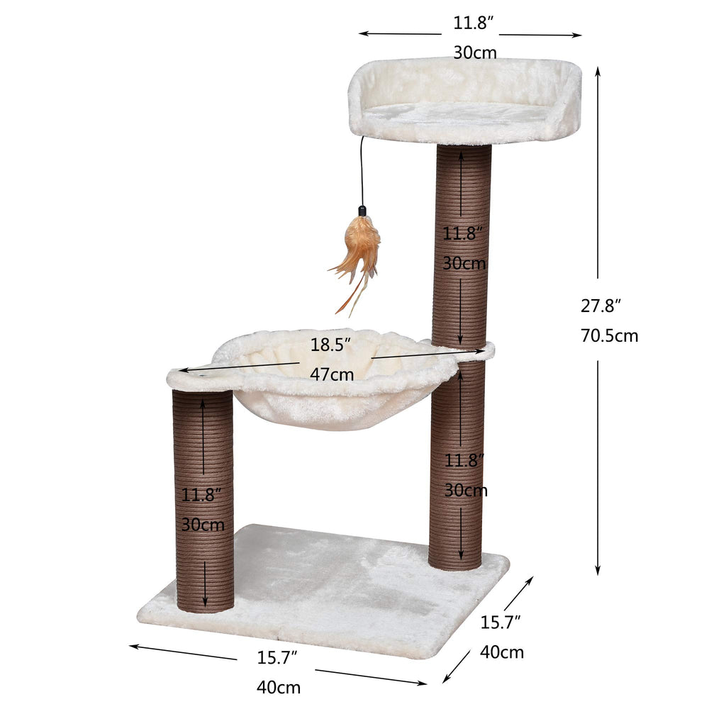 Nirvana 3-Level Kitten Tree with Plush Perch, Soft Hammock, and Paper Rope Scratching Posts, Minimalist Cat Furniture for Climbing, Scratching & Resting, Ideal for Kittens & Small Cats, Beige