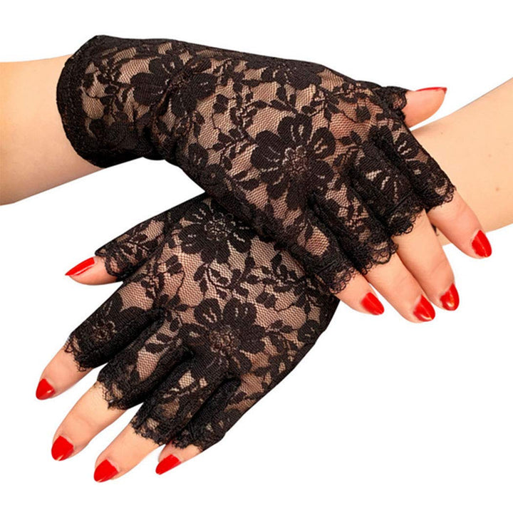 Yikisdy Wedding Lace Gloves Black Glove Short Fingerles